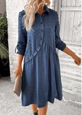 Patchwork Denim Blue A Line Long Sleeve Dress