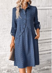 Patchwork Denim Blue A Line Long Sleeve Dress