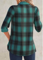 Plaid Button Turquoise Long Sleeve Shirt