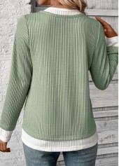 Fake 2in1 Light Green Long Sleeve T Shirt