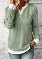 Fake 2in1 Light Green Long Sleeve T Shirt
