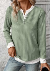 Fake 2in1 Light Green Long Sleeve T Shirt