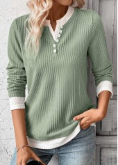 Fake 2in1 Light Green Long Sleeve T Shirt