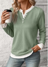 Fake 2in1 Light Green Long Sleeve T Shirt