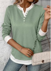 Fake 2in1 Light Green Long Sleeve T Shirt