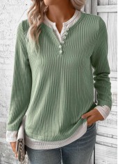 Fake 2in1 Light Green Long Sleeve T Shirt