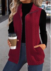 Jacquard Wine Red Sleeveless Stand Collar Waistcoat