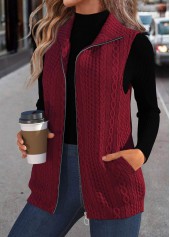 Jacquard Wine Red Sleeveless Stand Collar Waistcoat