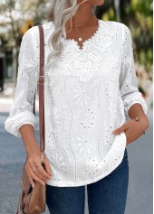 Long Sleeve Split Detail White Blouse