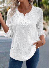Long Sleeve Split Detail White Blouse