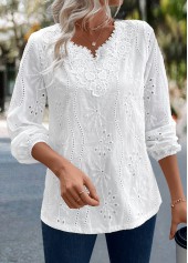 Long Sleeve Split Detail White Blouse