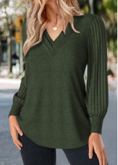 Plus Size Olive Green Patchwork Long Sleeve T Shirt
