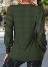 Plus Size Olive Green Patchwork Long Sleeve T Shirt