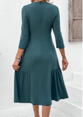 Zipper Turquoise 3/4 Sleeve Round Neck Dress