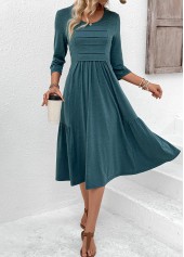 Zipper Turquoise 3/4 Sleeve Round Neck Dress