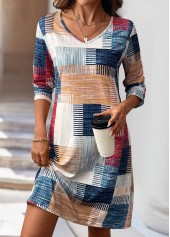 Geometric Print Multi Color A Line Long Sleeve Dress