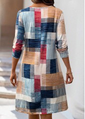Geometric Print Multi Color A Line Long Sleeve Dress