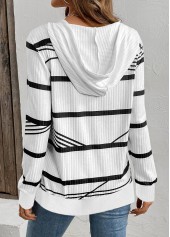 Striped Drawstring White Long Sleeve Hoodie