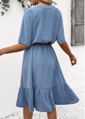Polka Dot Dusty Blue Short Sleeve Split Neck Dress