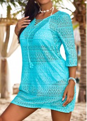 Jacquard Cyan V Neck Cover Up