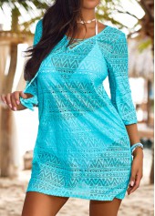 Jacquard Cyan V Neck Cover Up