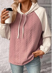 Jacquard Patchwork Pink Long Sleeve Hoodie