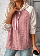 Jacquard Patchwork Pink Long Sleeve Hoodie