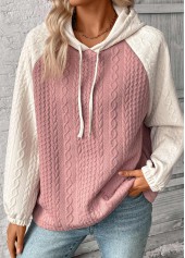 Jacquard Patchwork Pink Long Sleeve Hoodie