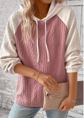 Jacquard Patchwork Pink Long Sleeve Hoodie
