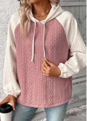 Jacquard Patchwork Pink Long Sleeve Hoodie