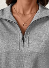 Tummy Coverage Grey Long Sleeve Turn Down Collar Sweatshirt