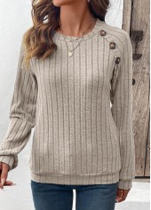 Patchwork Light Coffee Long Sleeve Round Neck Sweatshirt