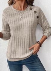 Patchwork Light Coffee Long Sleeve Round Neck Sweatshirt