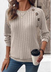 Patchwork Light Coffee Long Sleeve Round Neck Sweatshirt