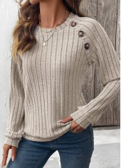 Patchwork Light Coffee Long Sleeve Round Neck Sweatshirt