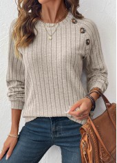 Patchwork Light Coffee Long Sleeve Round Neck Sweatshirt