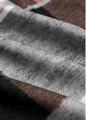 Plaid Zipper Dark Coffee Long Sleeve Stand Collar Jacket