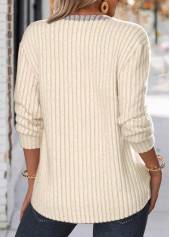 Button Beige Long Sleeve Split Neck Sweatshirt