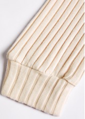 Button Beige Long Sleeve Split Neck Sweatshirt