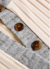 Button Beige Long Sleeve Split Neck Sweatshirt