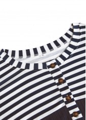 Plus Size Navy Button Striped Long Sleeve Sweatshirt