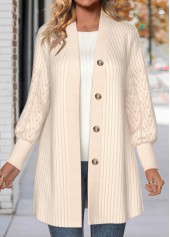Lace Beige Button Long Sleeve Coat