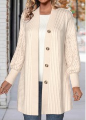 Lace Beige Button Long Sleeve Coat