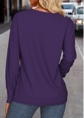 Button Purple Long Sleeve V Neck Sweatshirt