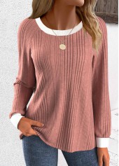 Patchwork Dusty Pink Long Sleeve Round Neck Sweatshirt