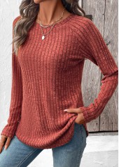 Curved Hem Brick Red Long Sleeve T Shirt