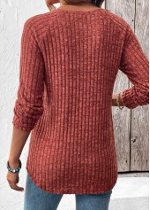 Curved Hem Brick Red Long Sleeve T Shirt
