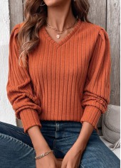 Tummy Coverage Terracotta Long Sleeve V Neck T Shirt