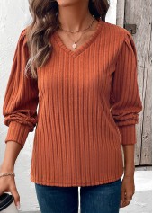 Tummy Coverage Terracotta Long Sleeve V Neck T Shirt