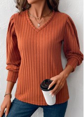 Tummy Coverage Terracotta Long Sleeve V Neck T Shirt